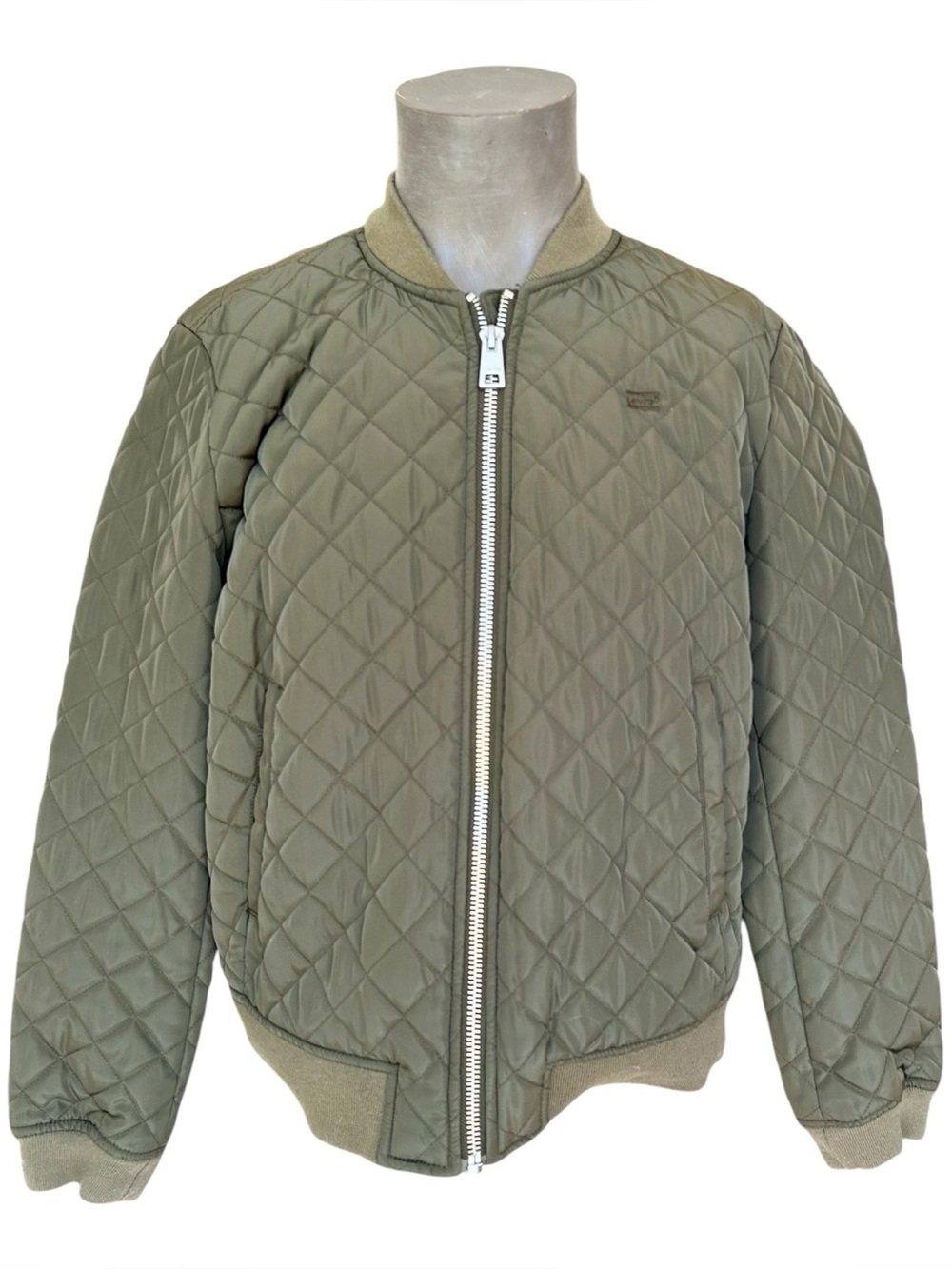 Levi's White Label Quilted Zip-Up Army Green Bomber Jacket (Size L/XL)
